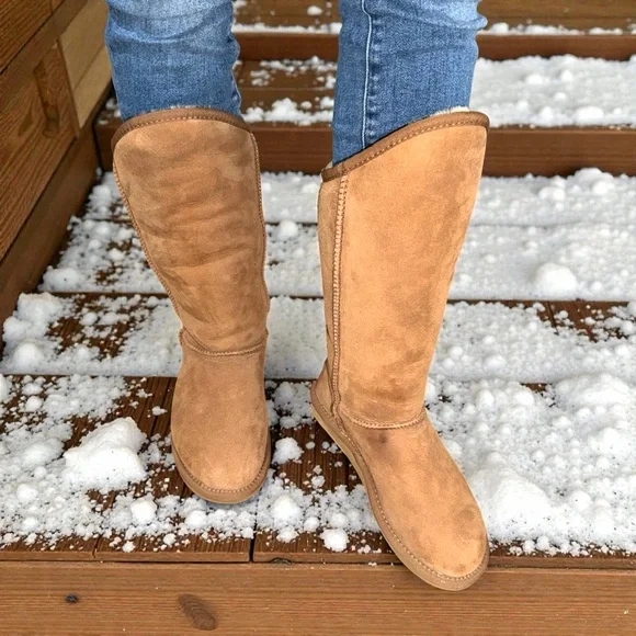 Australia Luxe Collective Cody Sheepskin Tan Suede Tall Shearling Boots Size 7 - Picture 4 of 11